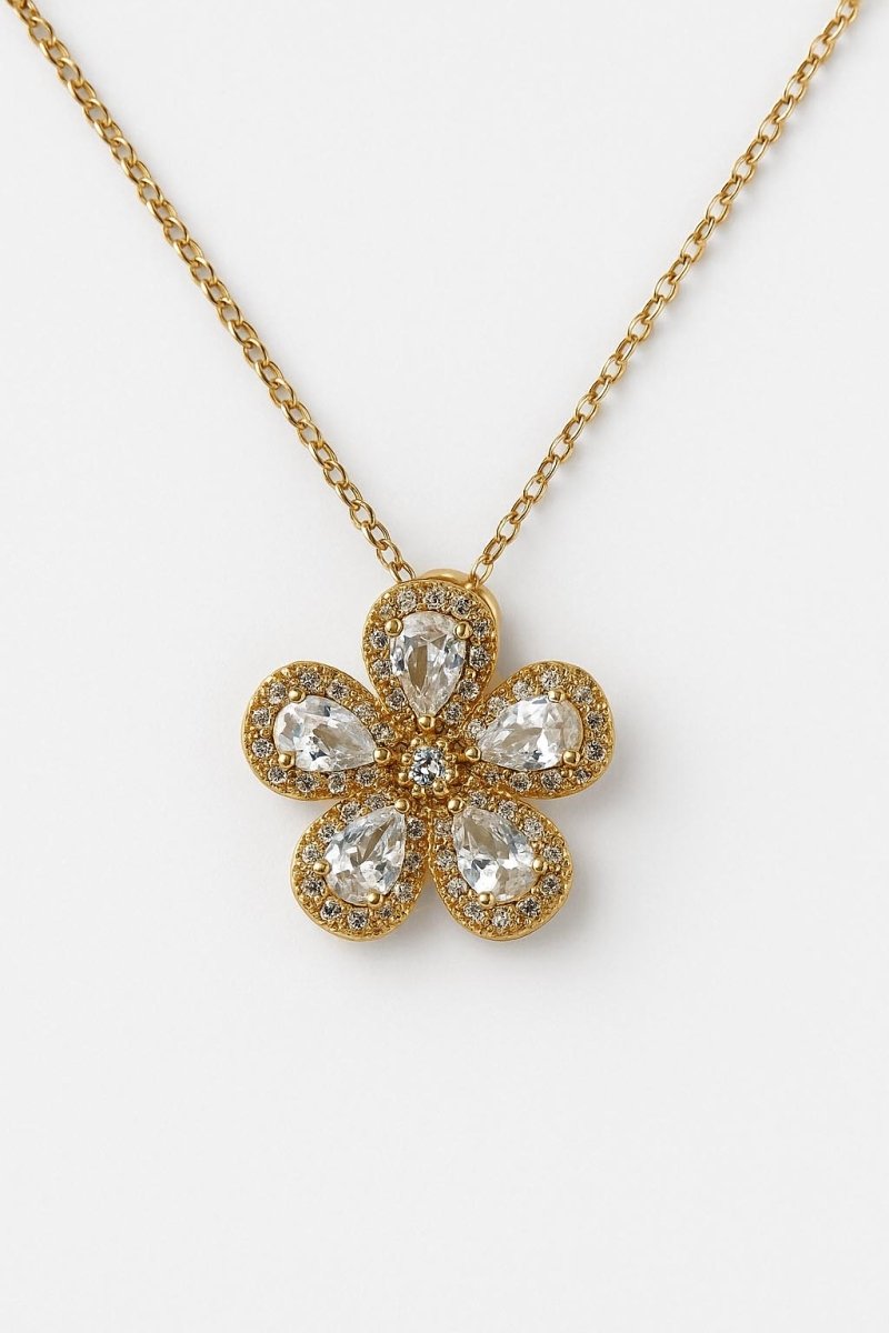 Gold Floral Crystal Pendant – Fleur de Soleil Necklace - St geran