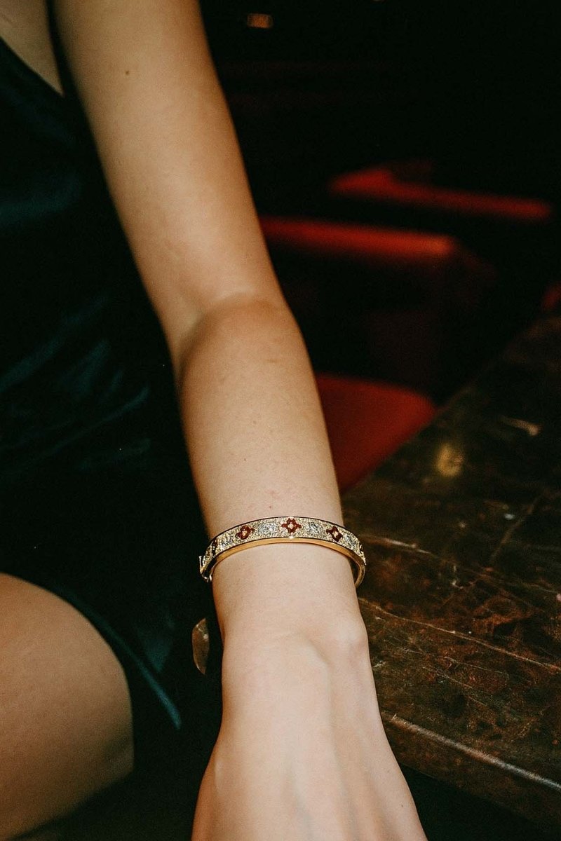 Gold Floral Pavé Bangle – Fleur de Soleil Bracelet - St geran