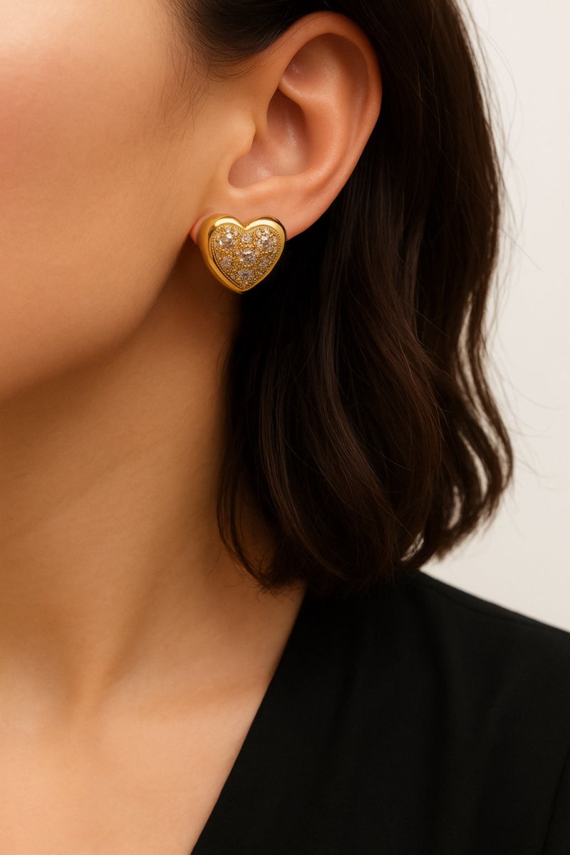 Gold Heart Pavé Studs – Amour Shine Studs - St geran