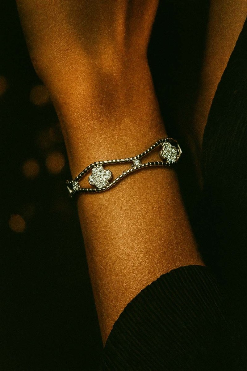 Liora Abstract Crystal Silver Plated Cuff Bangle - St geran