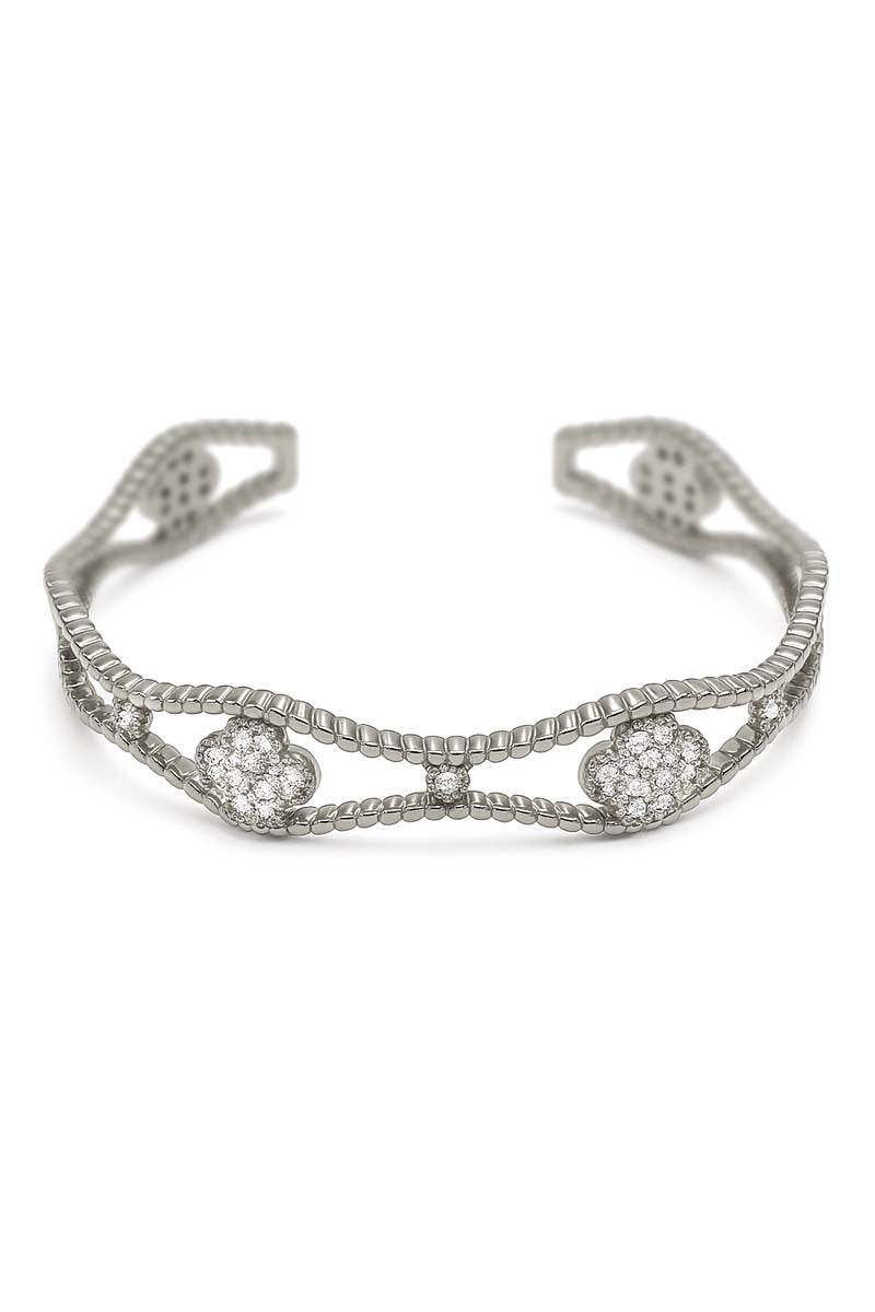 Liora Abstract Crystal Silver Plated Cuff Bangle - St geran