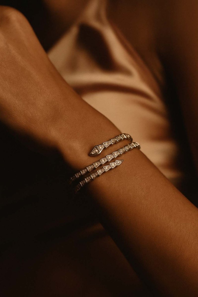 Regal Serpente Dore Mosaic Silver Coil Bangle - St geran