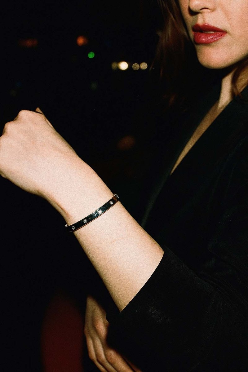 Silver Bezel Diamond Bangle – Orion Frost Bracelet - St geran