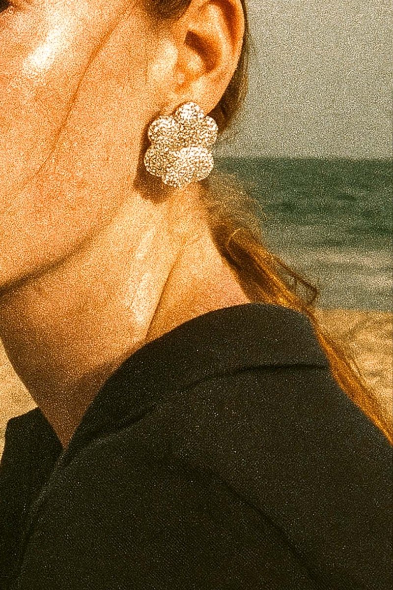 Silver Floral Cluster Earrings – Camellia Luxe Studs - St geran