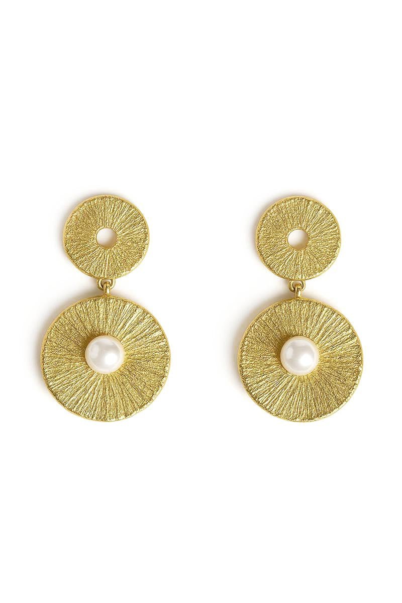 Solar Radial Flare Pearl Drops - Gold Earrings - St geran