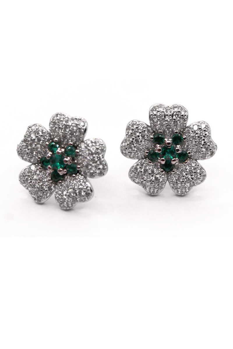 Verdure Éclat Emerald Bloom in Diamond Frost - Silver Plated Earrings - St geran