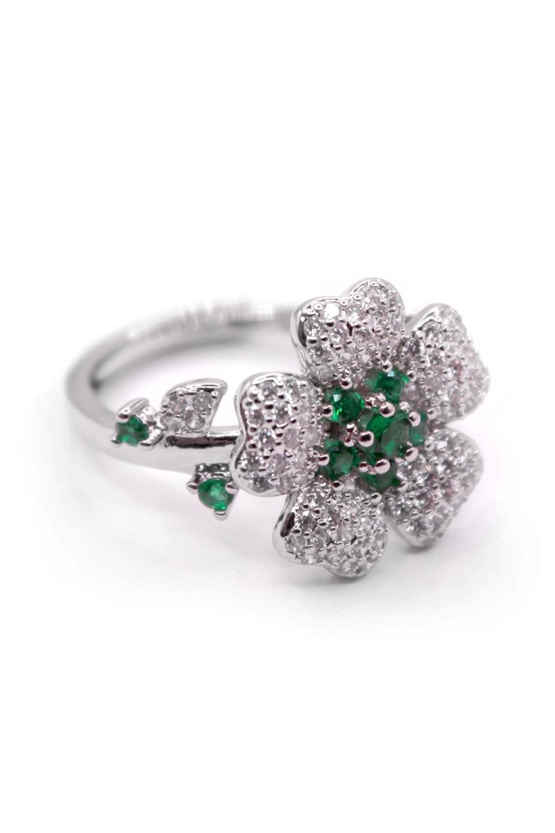Verdure Éclat Emerald Bloom in Diamond Frost - Silver Plated Ring - St geran